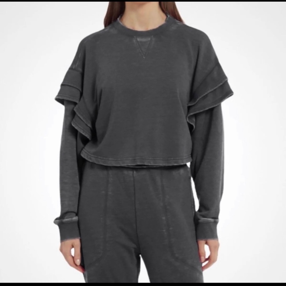 7 For All Mankind Ruffle Crop Charcoal Sweatshirt Size Medium NEW